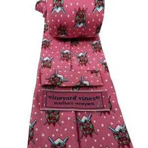 Vineyard Vines Silk Tie Kid 50" Length Pink Holiday Wreath Ski Polka Dot Necktie